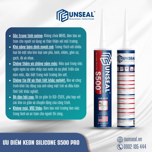 Ưu điểm của keo silicone Sunseal S500 Pro