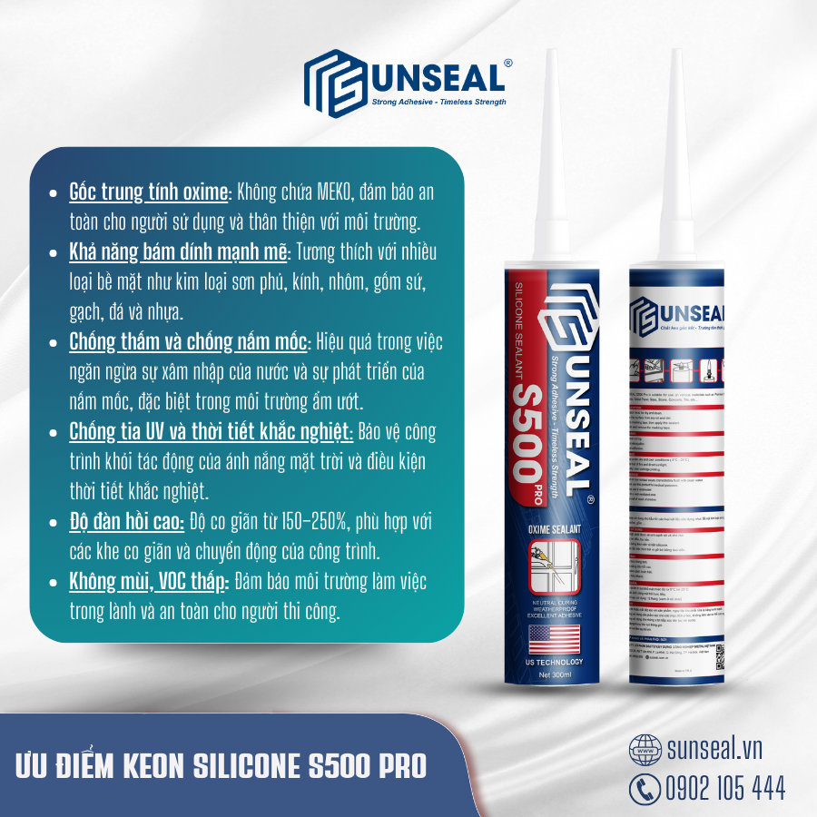 Ưu điểm của keo silicone Sunseal S500 Pro