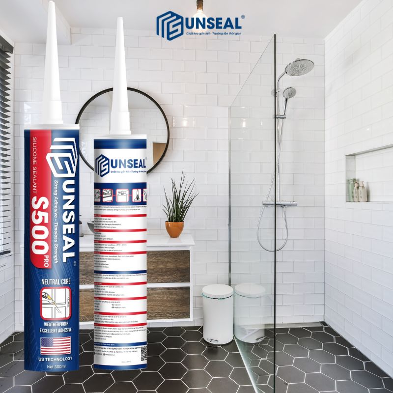 Keo silicone chống mốc SUNSEAL S500 Pro sử dụng cho phòng tắm, nhà vệ sinh, giúp đường keo luôn trắng sạch, chống ẩm, chống nấm mốc lâu dài