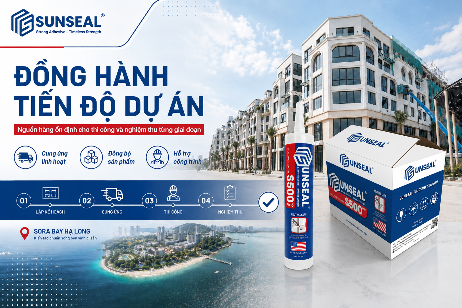 Keo silicone Sunseal cho nhôm kính Sora Bay Hạ Long