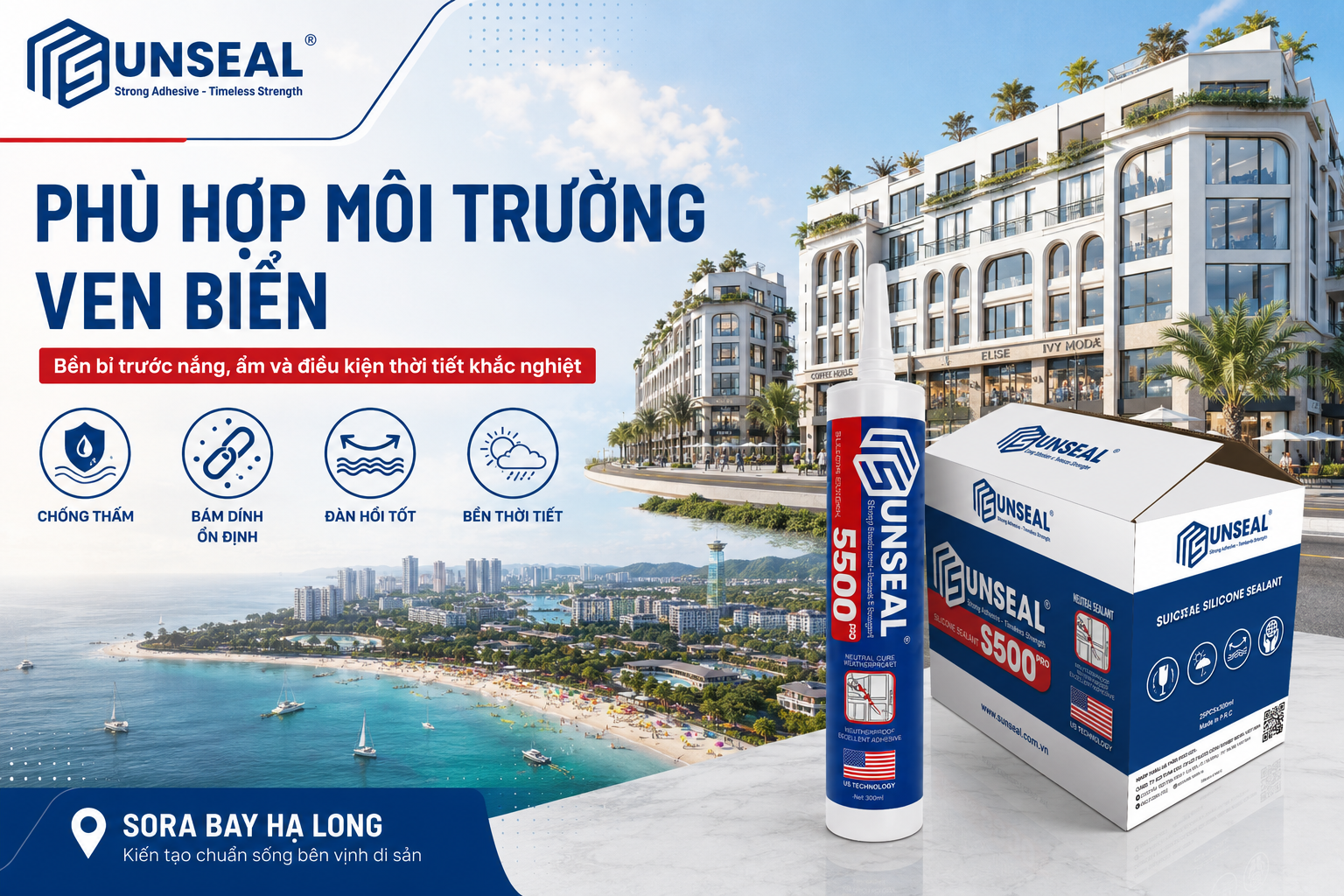 Keo silicone Sunseal phù hợp môi trường ven biển Sora Bay
