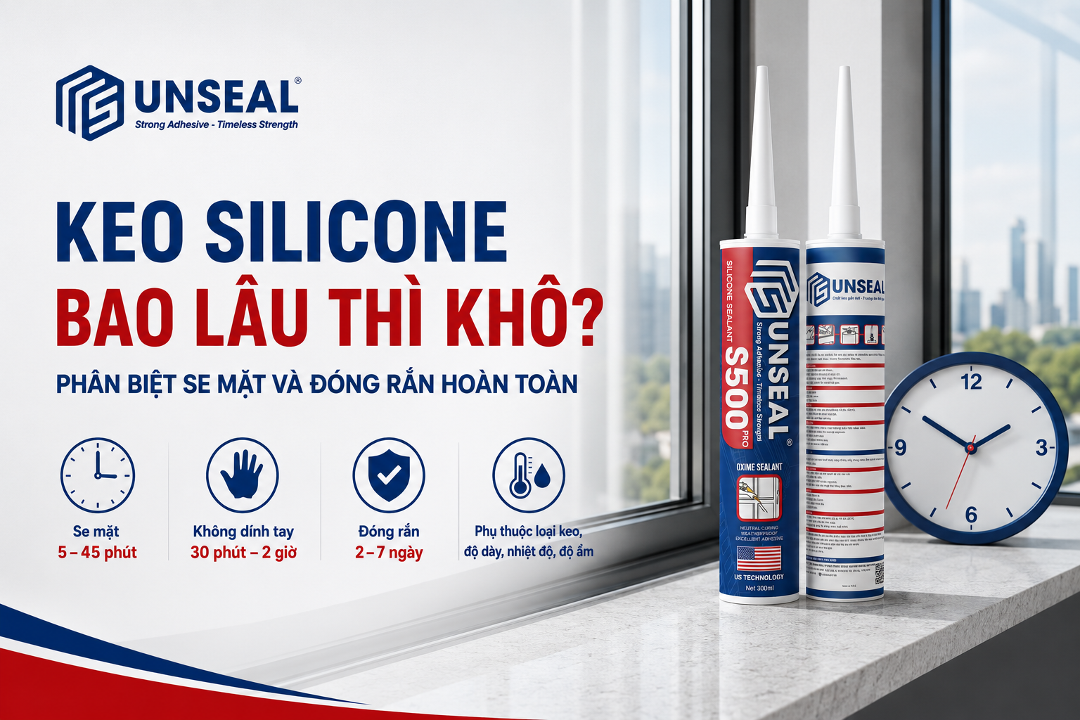 Keo silicone bao lâu thì khô và sự khác biệt giữa se mặt với đóng rắn hoàn toàn