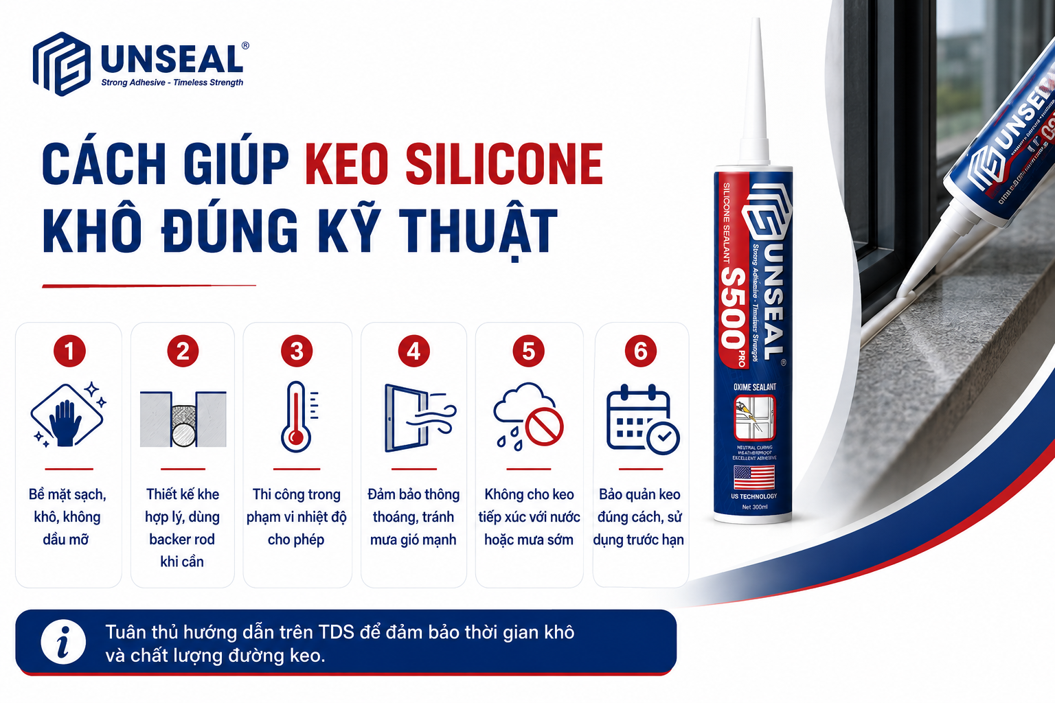 Cách giúp keo silicone khô đúng kỹ thuật bằng việc làm sạch bề mặt kiểm soát khe và chờ đủ thời gian