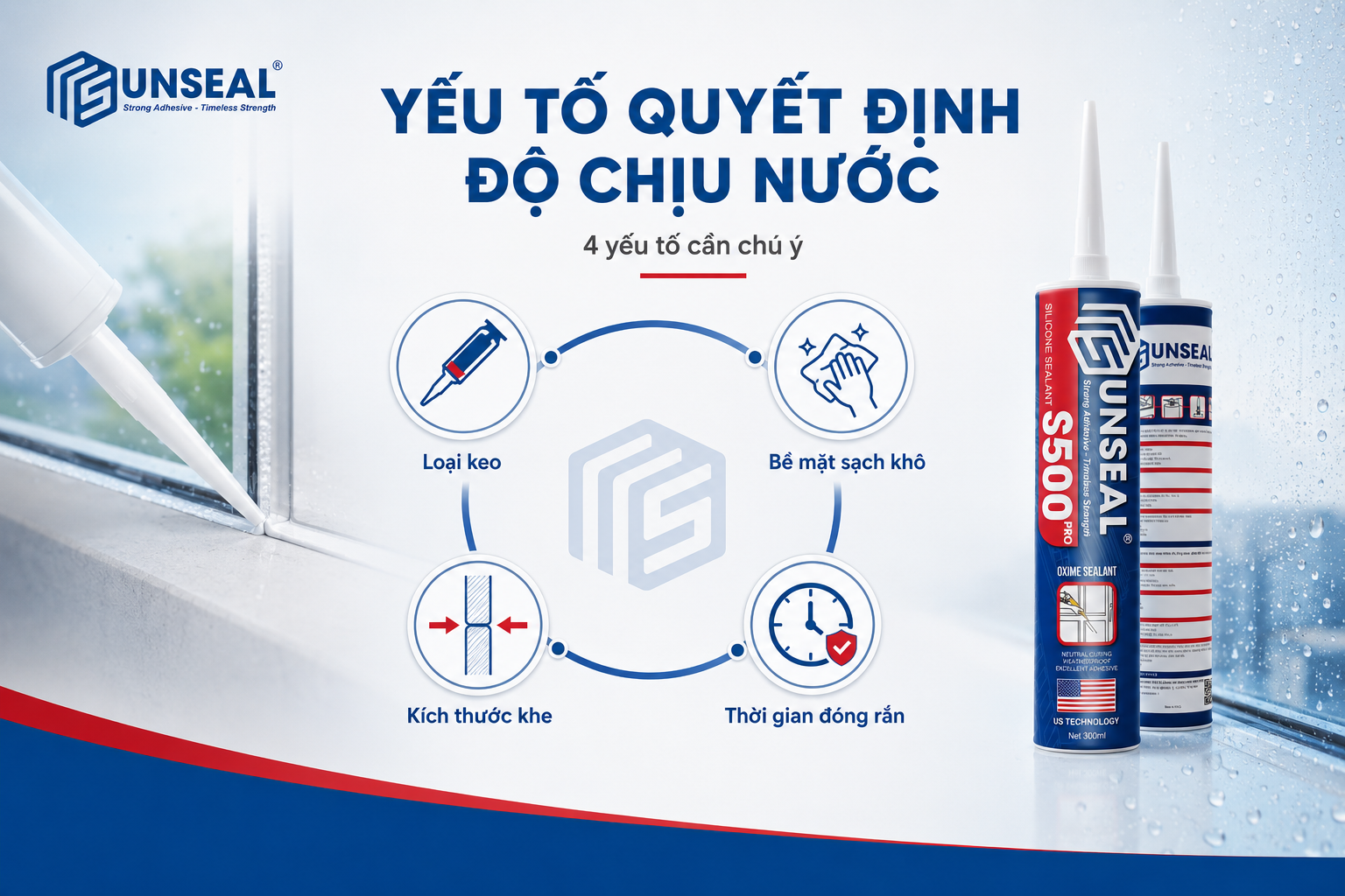 Các yếu tố quyết định độ chịu nước của keo silicone gồm loại keo bề mặt kích thước khe và thời gian đóng rắn