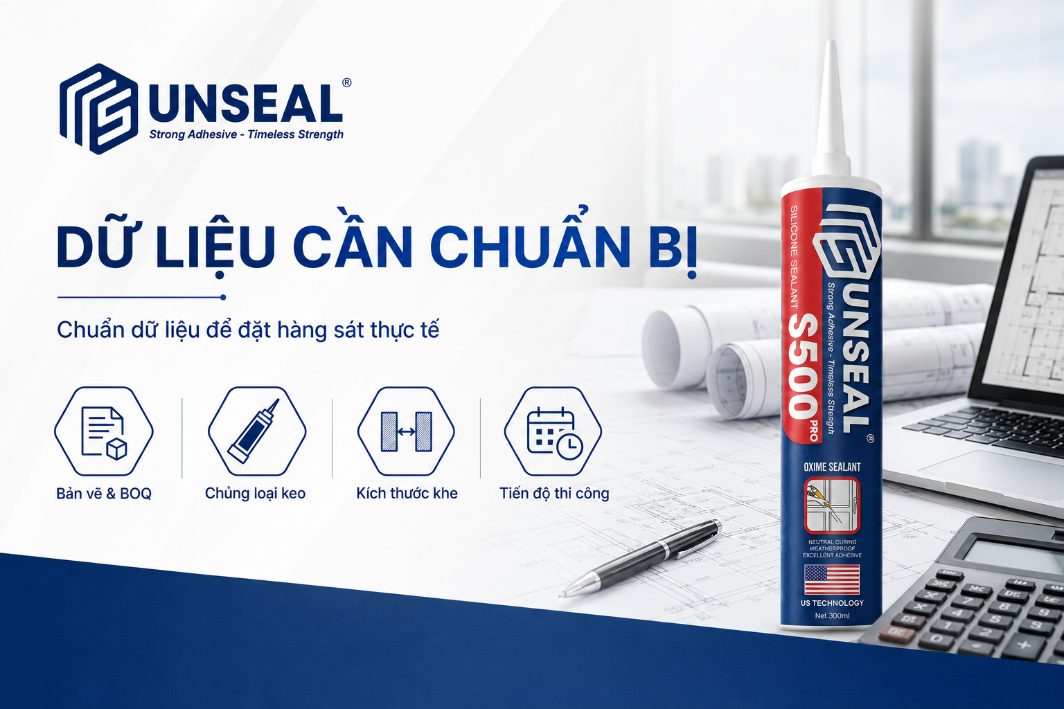 Dữ liệu cần chuẩn bị để lập kế hoạch cung ứng keo silicone dự án gồm bản vẽ BOQ chủng loại keo kích thước khe và tiến độ