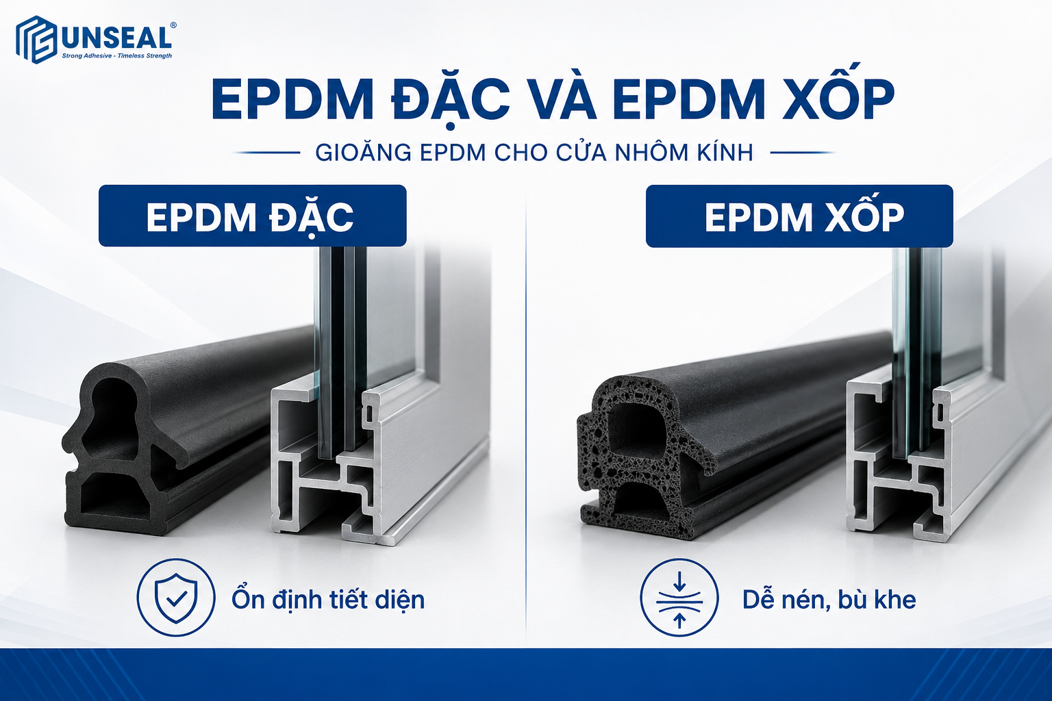 So sánh gioăng EPDM đặc và EPDM xốp dùng cho cửa nhôm kính