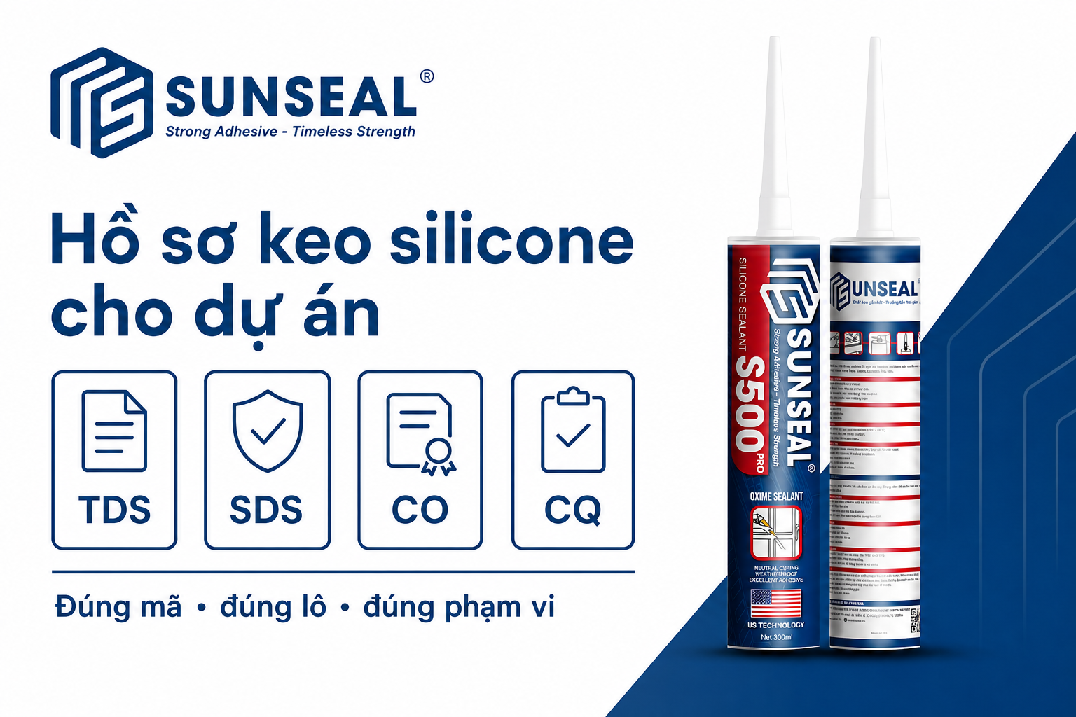 Hồ sơ keo silicone cho dự án gồm TDS SDS CO CQ và sản phẩm Sunseal S500 Pro