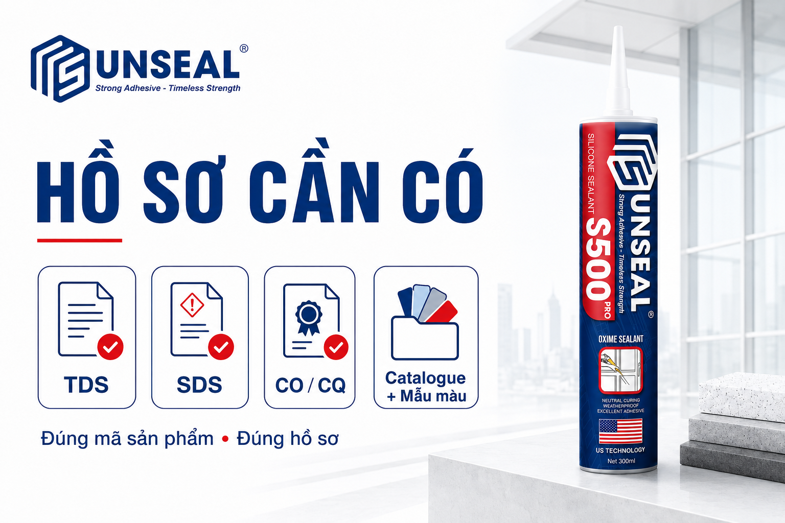 Hồ sơ phê duyệt mẫu keo silicone cho dự án gồm TDS SDS CO CQ catalogue và mẫu màu