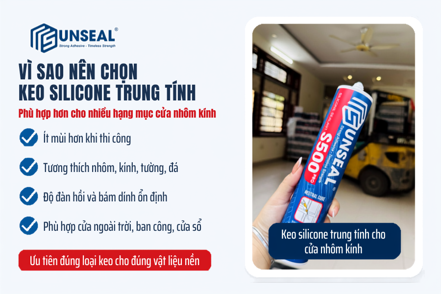 Keo silicone Sunseal S500 Pro cho cửa nhôm kính bền kín và chống thấm