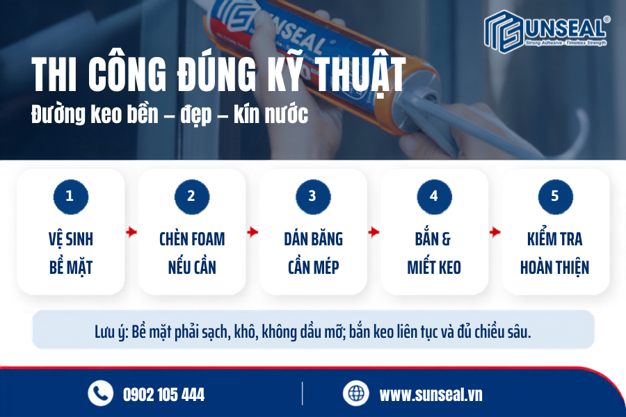 Quy trình thi công keo silicone cho cửa nhôm kính đúng kỹ thuật