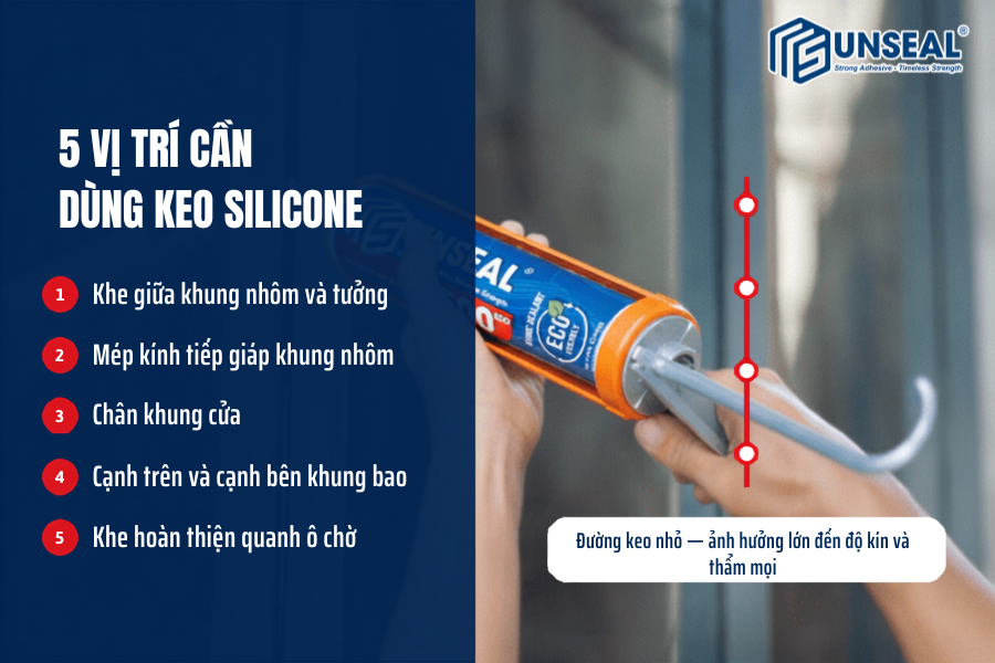 Các vị trí cần sử dụng keo silicone trong thi công cửa nhôm kính